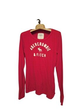 Abercrombie & Fitch  Red Long Sleeve Logo Shirt Moose Textured RED Large Y2K